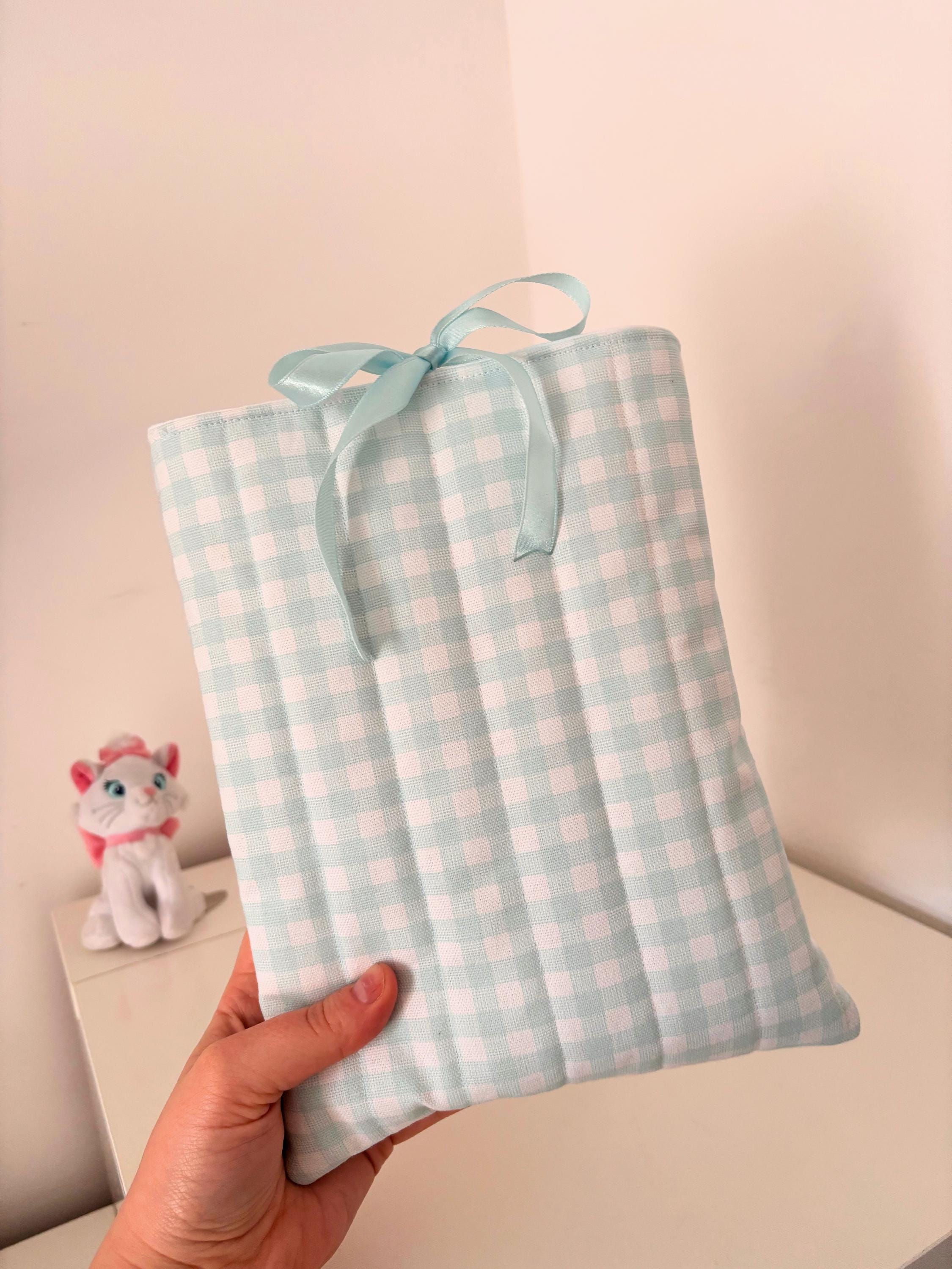 Pastel blue gingham book sleeve