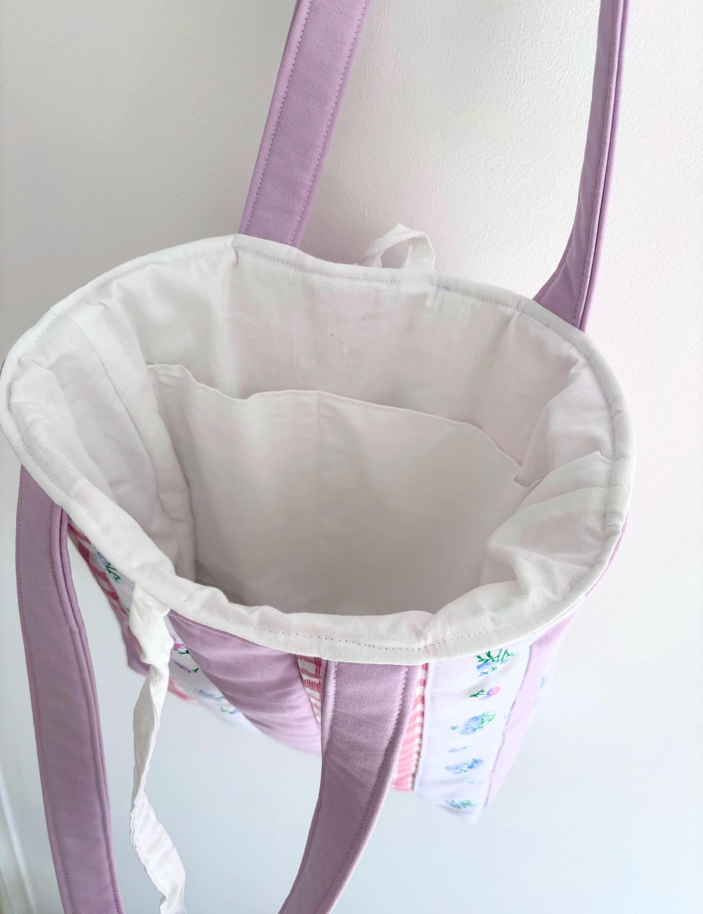 Lilac patchwork quilted tote bag